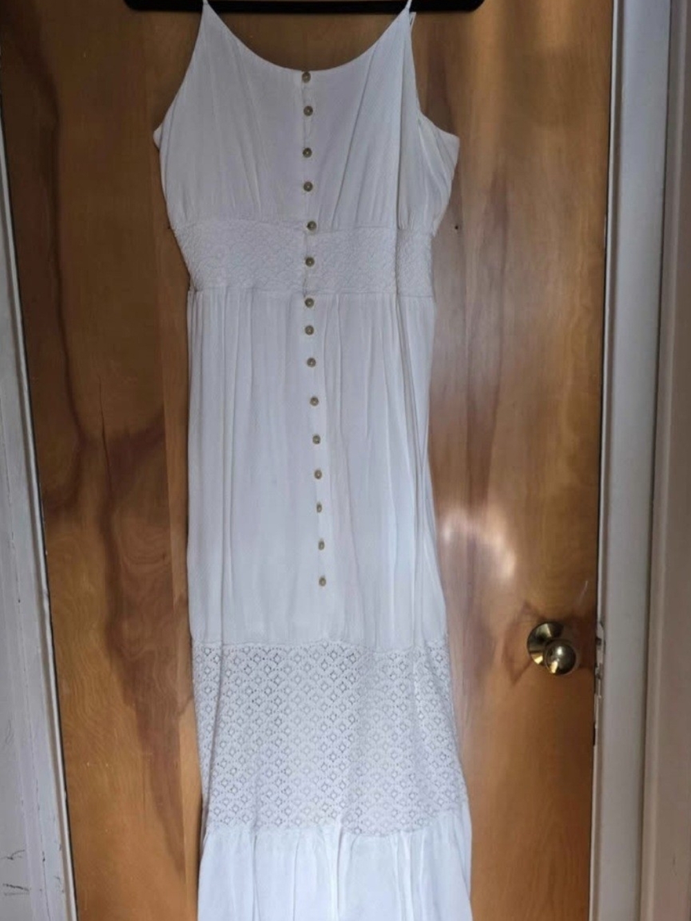 Maurices White Button Front Lace Maxi Dress